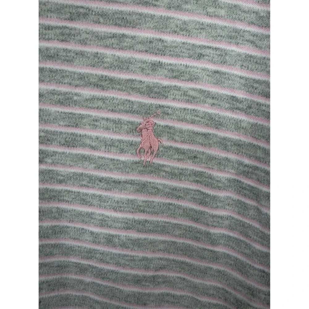 Polo Ralph Lauren Mens XL Custom Fit Gray Pink Striped Short Sleeve Polo Shirt